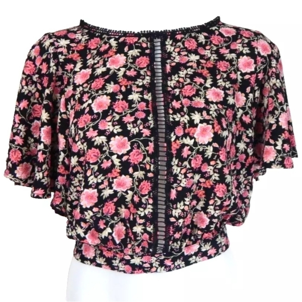 Foxiedox Black Floral Tie Back Top